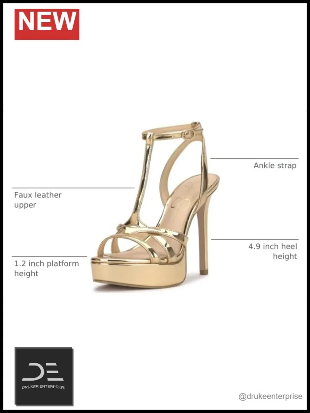 T-Strap Platform Sandal with Faux Patent Upper - 4.9